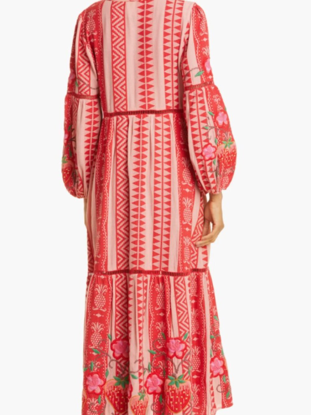 Farm Rio Embroidered Long Sleeve Tiered Cotton Maxi Dress NWT Sz M - Picture 8 of 11